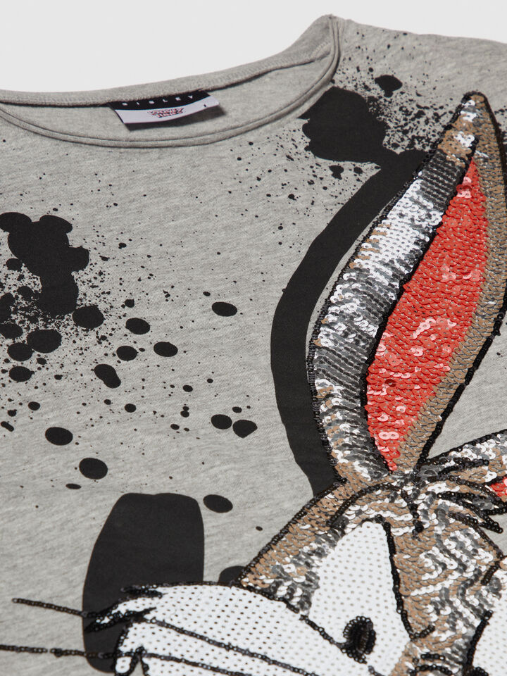 Oversized ©Looney Tunes t-shirt with sequins - girls' short sleeve t-shirts - Gray | Sisley Young image number 2
